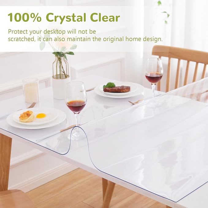 Eisdroma 28 x 60 Inch Clear Table Cover Protector, Clear Table Protector for Dining Room Table, 1.5mm Plastic Table Cover, Waterproof Table Pad for Kitchen, Office