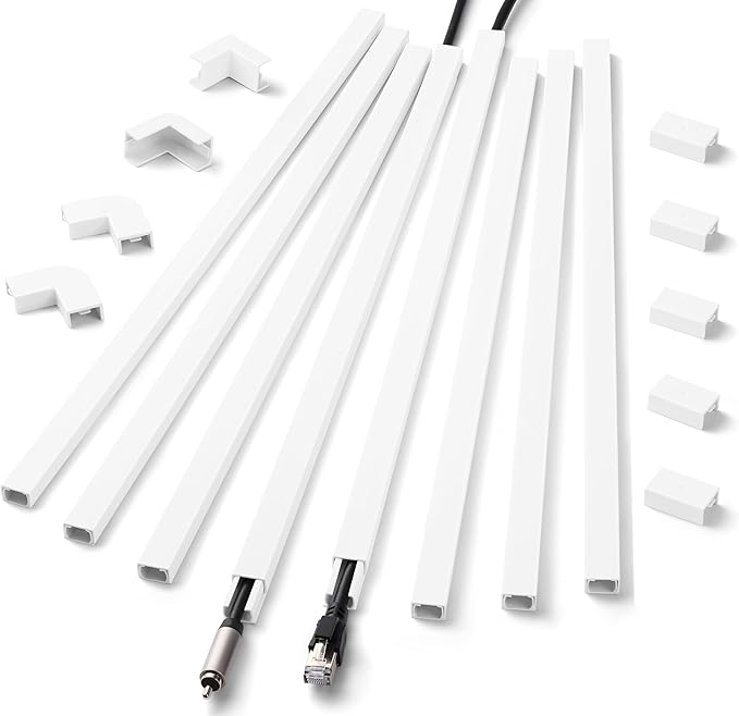 Cord Hider Wall for One Cord, 136in Cord Covers for Wires on Wall, Easy Install Cable Cover Wall, Cable Raceway White Hide Cords, Cable Hider Cord Management Wall, 8X L17in W0.6in H0.4in