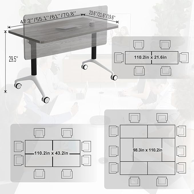 Conference Table,55.1''Folding Conference Room Table for 4-12 People,Mobile Flip Top MeetingTraining Table with Different Coulor and Styles for Offices, Classrooms,Meeting Room (2, 47.2''F)