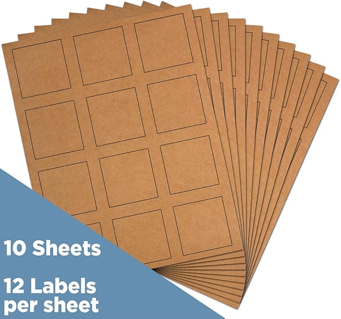 JAM PAPER Product & Container Labels - Square - 2 x 2 - Brown Kraft - 120/Pack