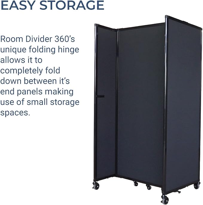 Versare Straightwall Sliding Portable Wall Partition | Freestanding Office Dividers | Locking Wheels | Temporary Room Separator | 7'2'' Wide x 4' Tall Charcoal Gray Fabric Panels