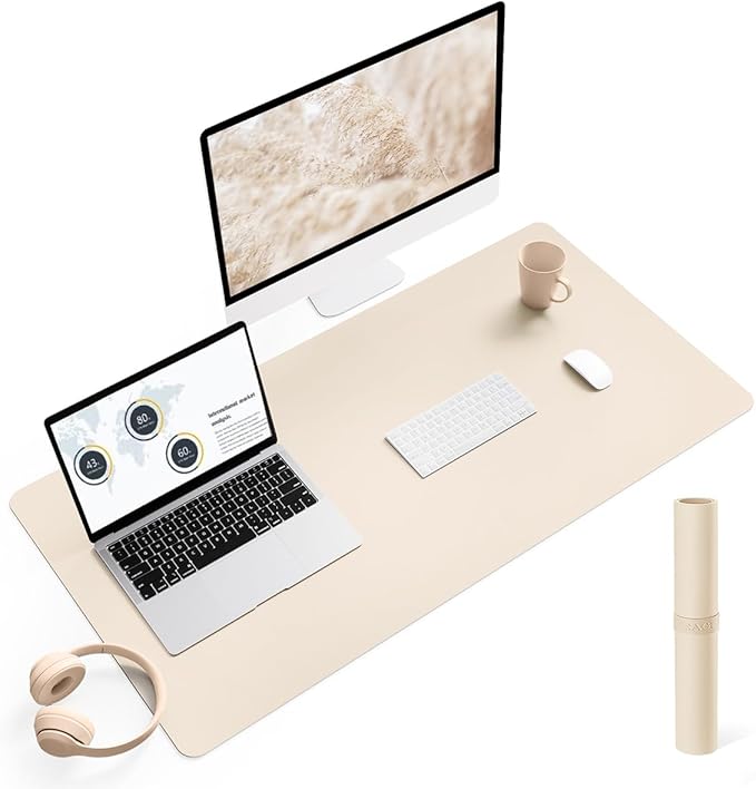 YSAGi Non-Slip Leather Desk Pad, Desk Matt for Desktop, Waterproof Laptop Computer Keyboard Mat, Table Protector Blotter Mat, Large Mouse Pad for Office/Work/Home/Decor(Beige, 35.4" x 17")