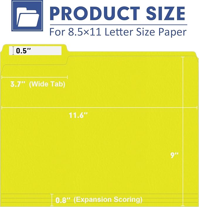 File Folder, PANDRI 120 Pack File Folder, 1/3 Cut Tab, Letter Size, Filing Folder for Office School Business, Yellow