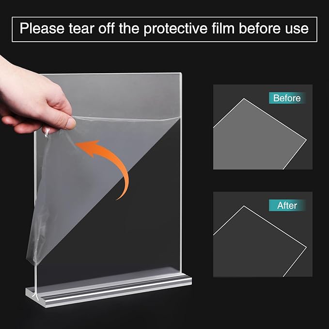 Relx 6 Pack Acrylic Sign Holder 8.5 x 11, Vertical T Shape Plastic Sign Holder with Base, Double-Sided Clear Tabletop Plexiglass Flyer Stands for Restaurant Office Store Home Picture Frame Display