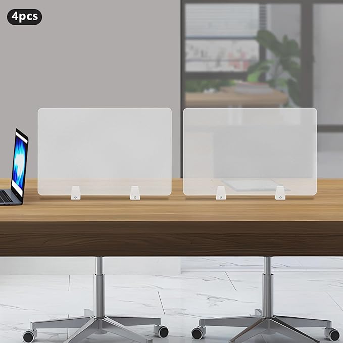 4PCS Desk Dividers Office Partitions, Privacy Desk Panel Protective, Acrylic Plexiglass Shield with Clamps for Offices Schools Call Centers - 23.6”L X15.8”W