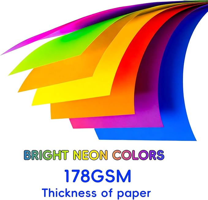 Index Cards 301-Count 3x5 Inch,178GSM Heavyweight Set of 7 Fluorescent Colors Paper Multicolor Study Cards