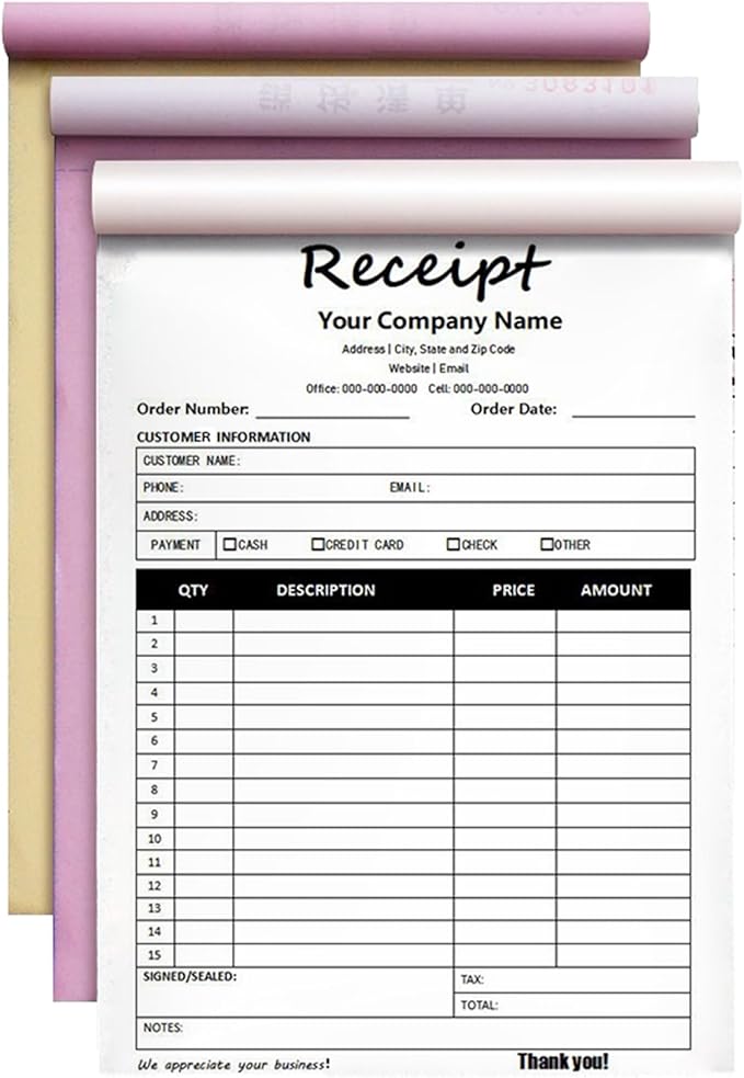 Custom Invoice Book in 3-Part /2-Part Receipt Book with Carbon Copies Personalized Carbonless Service Invoice Form Books Sales Order Book with Company Name Logo Address,D-Receipt Book