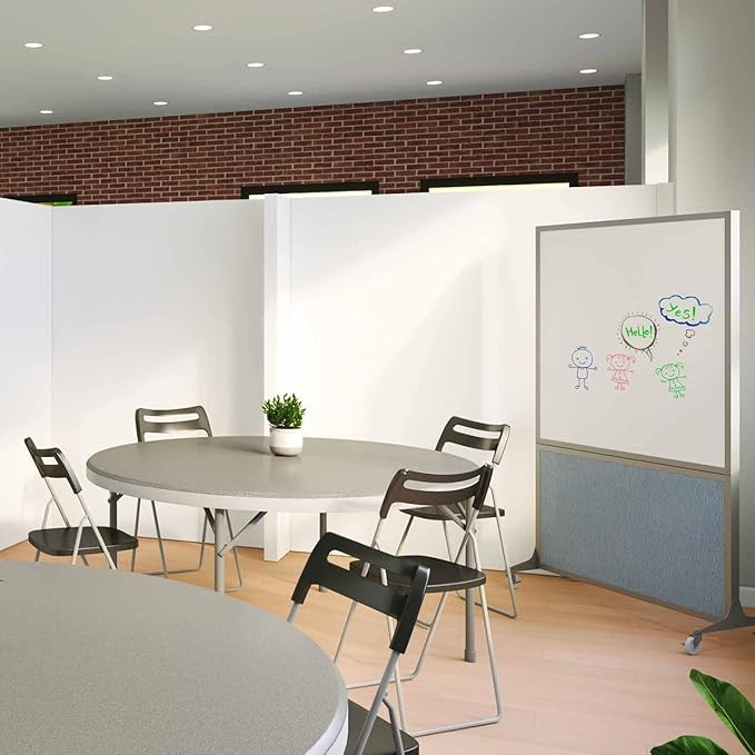 DivideWrite Mobile Whiteboard | Double Sided Dry Erase Board | Portable Office Cubicle Partition | Display for Classrooms, Conference Rooms, Meeting Areas and More | Ocean Fabric 5' Wide X 6' Tall