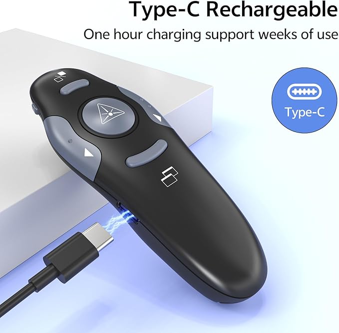 [2 Units] Presentation Clicker with 2 Cases Storage: PowerPoint Wireless Presenter Remote: USB Type C Rechargeable Red Laser Pointer Clickers Computer Project Mac PPT Slideshow Google Slide Advancer