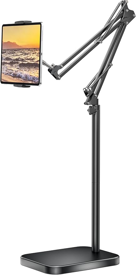 BluuSuuk Tablet Floor Stand with 11lb Stable Base - Adjustable Height Stretchable Arm Swivel Holder Mount, Compatible with iPad Pro Air Mini 12.9/9.7, Kindle, Galaxy Tab, Cell Phones (4.7''-13'')