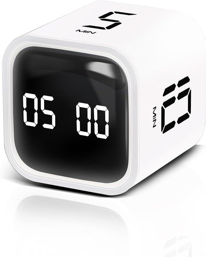 VEWINGL Cube Productivity Timer, 5/10/30/60 Min Presets + Custom Countdown, Silent/Vibrate/Sound Alarm, Pause & Resume, Desk Timer for Work, Study, Tasks, Kitchen