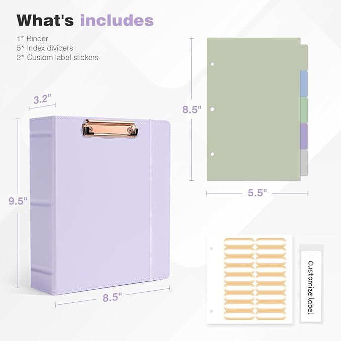Ospelelf Mini Binder 2 Inch Small 3 Ring Vintage Leather Clipboard 5.5" x 8.5", Professional Binder Organizer Dividers with Tabs, Purple