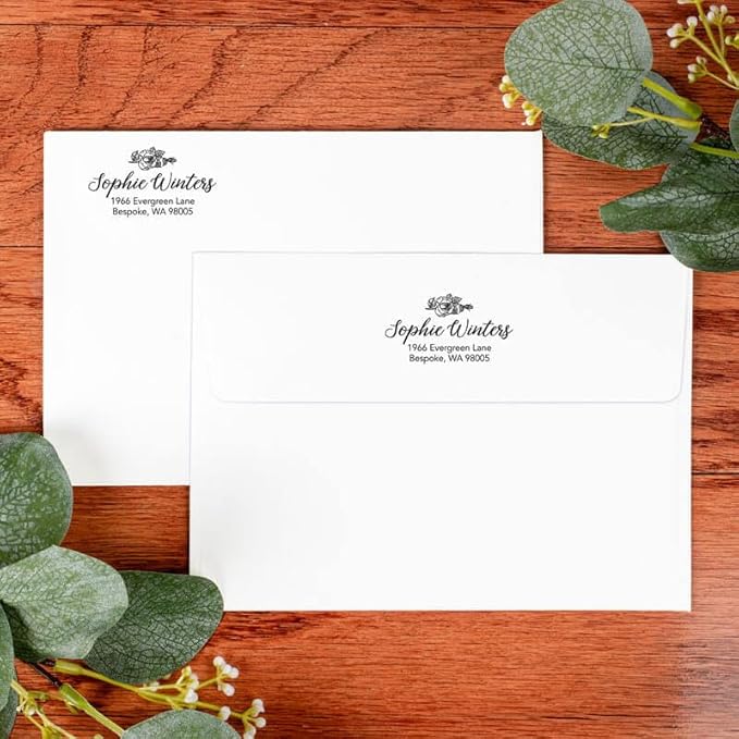 Custom Floral Address Stamp | Choose from 12 Designs | Multiple Ink Color Options | Envelope Return Address Stamp for Couple or Family (Design 6, Medium)