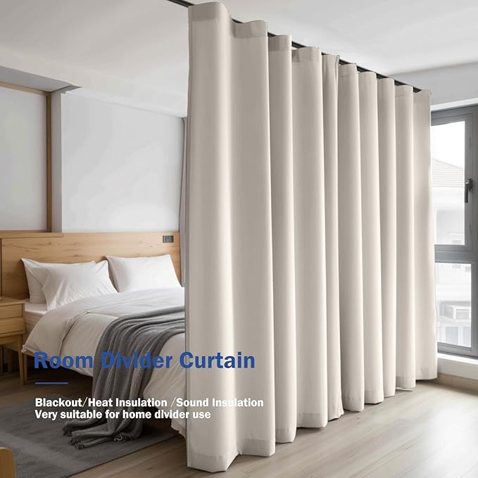 Cbsroro Room Divider Blackout Curtain Track Curtains Wall Dividers Panels Screen for Living Rooms Bedroom Office Privacy Partition Separation, W180 × L108 Inch,1 Panel, Beige