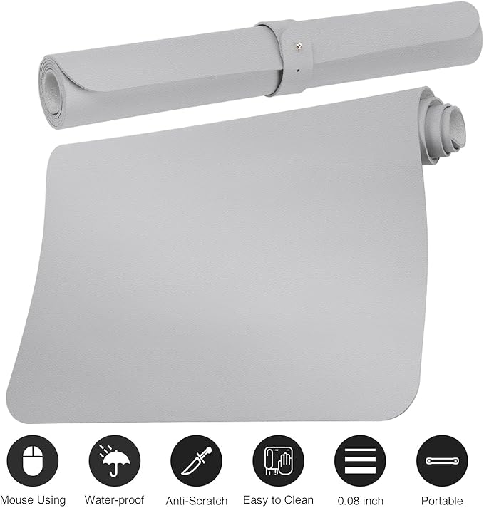 Boutilon Leather Desk Pad Protector,Non-Slip Mouse Pad,Laptop Desk Pad,Office Mouse Mat,Waterproof Leather Desk Blotter,Desk Writing Pad for Office and Home (S-Grey,24"x 14")