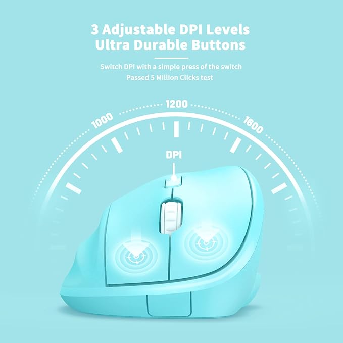 Ergonomic Wireless Mouse with USB Receiver for PC Computer, Laptop and Desktop, Ergo Mouse Vertical with Silent Clicks Long Battery Life, Up to 1600 DPI & 1 AA Battery Powered, Blue