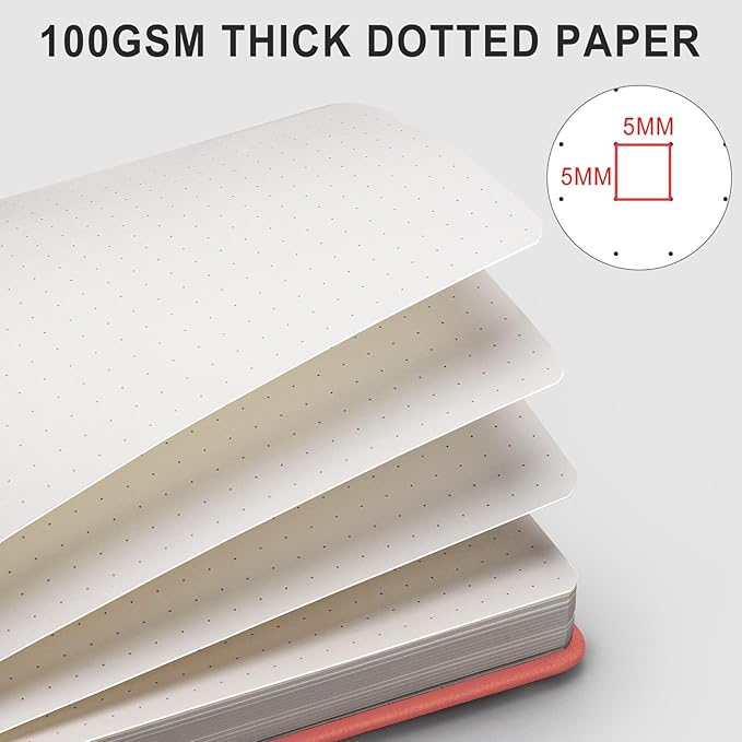 AHGXG Bullet Dotted Journal - 320 Numbered Pages Dot Grid Notebook A5 Thick Journal, 100gsm Thick Dotted Paper, Leather Hardcover,Inner Pocket, 5.75'' × 8.38'' - Pink