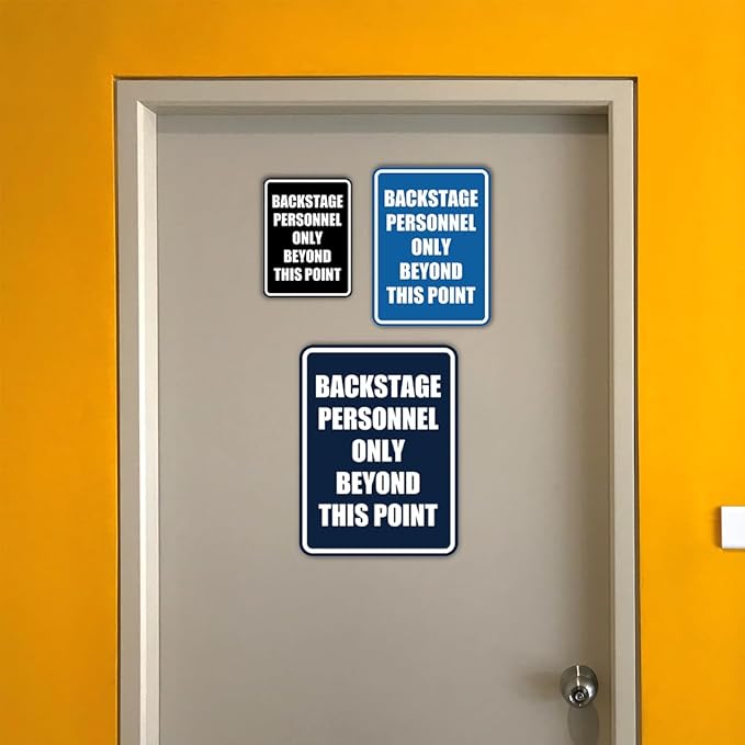 Portrait Round Backstage Personnel Only Beyond This Point Door or Wall Sign Easy Installation | Music | Concert | Festivals Sign (Navy Blue/White) - Large (10 Pack)