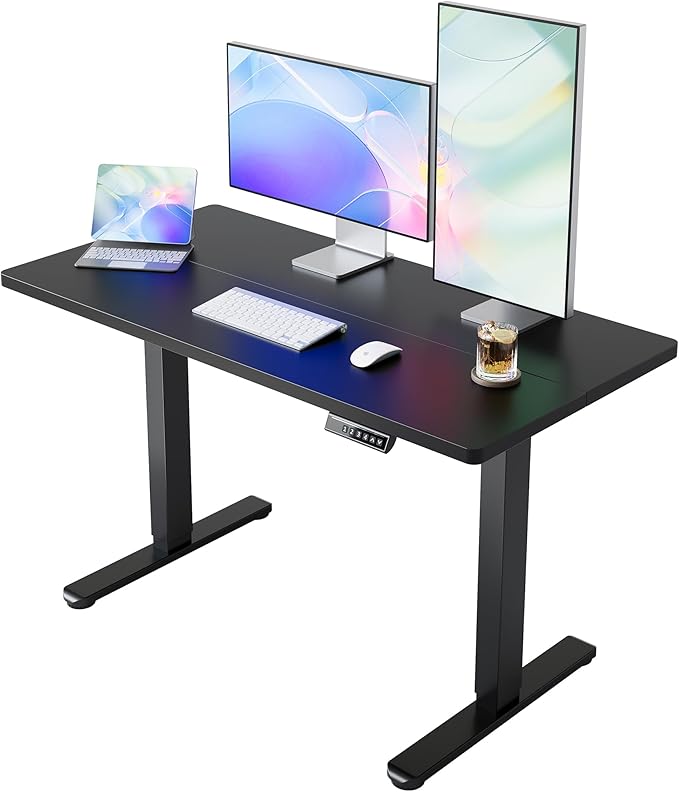 HUANUO 48" x 24" Electric Standing Desk Adjustable Height, 4 Memory Height Settings, Headphone Hook, Cable Manager, Sit Stand Up Desk for Home Office & Computer Workstation, Black