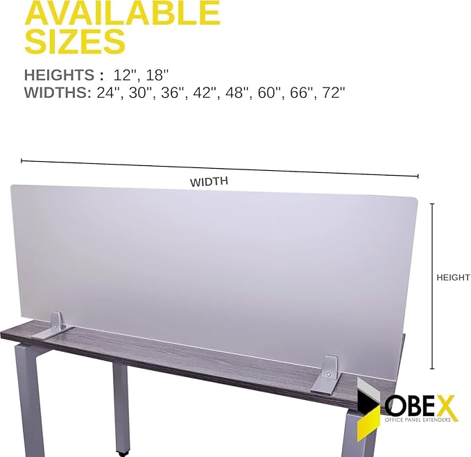 OBEX Acrylic Free Standing Screen, Divider for Desk Privacy Home & Office Partitions for Table Top Workstation, Portable Cubicle Panel for Work, 12" x 24", Frosted