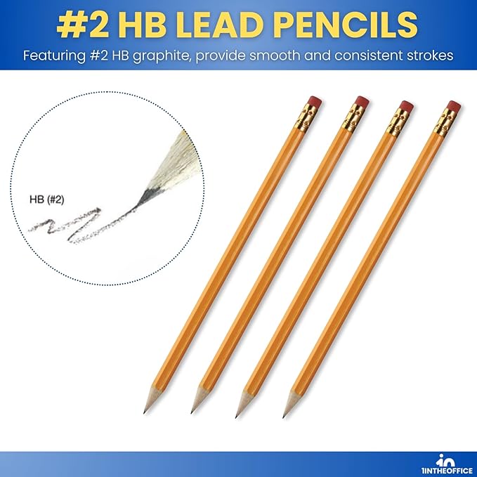 1InTheOffice Pre Sharpened Pencils #2, Pencils with Eraser, 2 HB, Wood-Cased, Black Lead, Yellow Barrel (144)