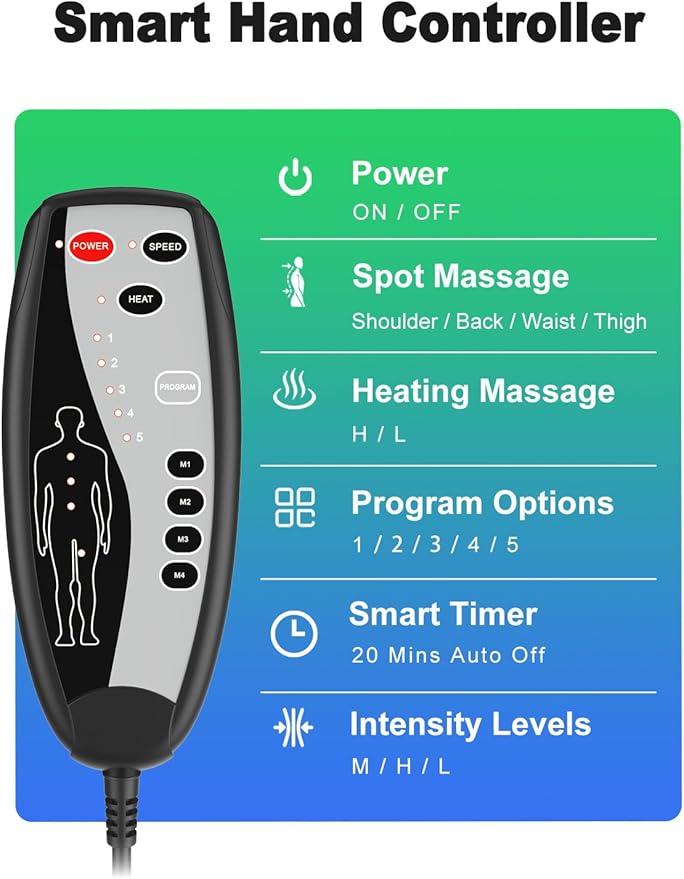 Vibration Back Massager for Chair with Heat, Massage Chair Heating Pad with Lumbar Traction, Seat Massager for Seniors, Office Workers & Family, Fatigue & Pain Relief in Office, Home & Travel