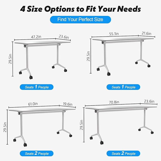 Goakwwuz Conference Room Table, Folding Conference Tables,Thicken Grey Tabletop,Flip Top Wooden Seminar Meeting Room Table for Conference Room Offices (6, White, 61.0“)