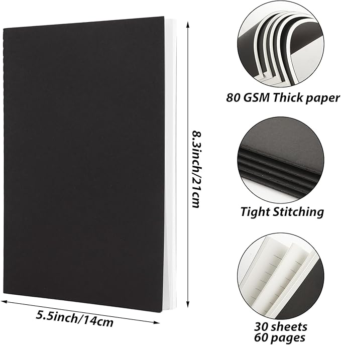 MIVIDE 50 Pack A5 Kraft Notebooks, Black Cover Journal Bulk Pack 8.3 x 5.5 inch Notebooks 60 Pages, Lined Travel Notebooks for Writing, Making Plans, School Office Supplies