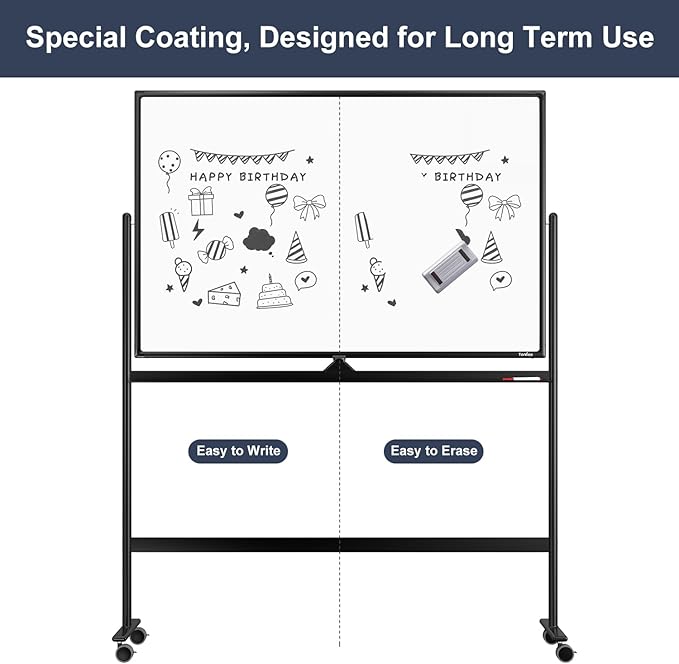 Dry Erase Whiteboard Easel on Wheels - TANKEE 48" x 32" Large Double Sided Mobile Whiteboard, Reversible Magnetic Rolling White Board for Home Office Classroom, Flip Chart Holders and Paper Pad