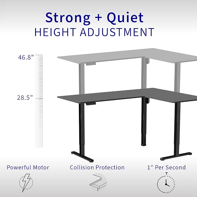 VIVO Electric Corner 63 x 55 inch L-Shaped Standing Desk, Memory Height Adjustment, Black Top Gray Frame, DESK-E3CTGB