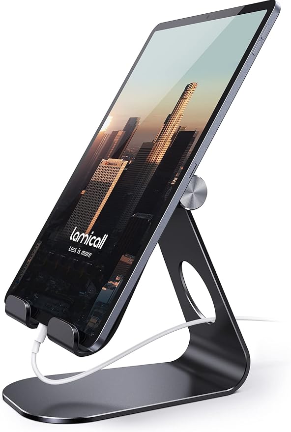 Lamicall Tablet Stand Adjustable, Tablet Stand : Desktop Stands Holder Dock Compatible with Tablets Such as iPad 2018 Pro 9.7, 10.5, Air Mini 4 3 2, Kindle, iPhone 17 Max, E-Reader (4-13'')- Black