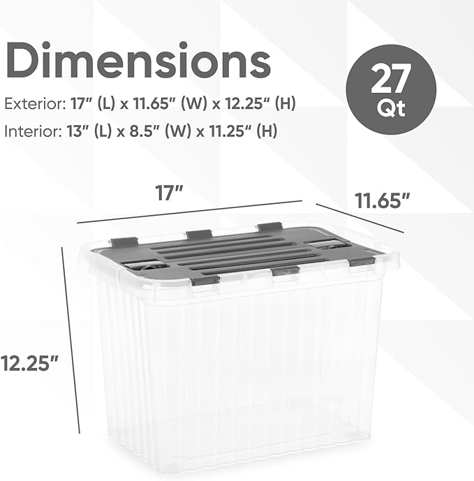 Superio 26 L Deep Storage Container with Hinged Lid 27.5 Quart (2 Pack)