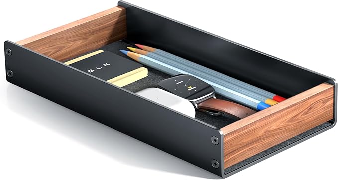 UPERGO Desk Tray Organizer Drawer for Home Office, Walnut Desk Organizer Tray for Keys, Pen, Watch
