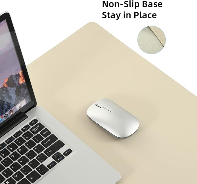 Leather Desk Pad Blotter,Wolaile 36x17 inch Big Keyboard Mouse Pad,Waterproof Non-Slip Writing Desk Computer Mat Desktop Protector for Office Home,Ivory White