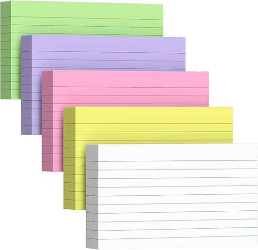 250 Count Index Cards 3 x 5 Inch, Heavyweight Colored Lined Note Cards Portable Ruled Flash Cards Perfect for Studying and Organizing, Note Taking Study Flashcards for Home, School and Office