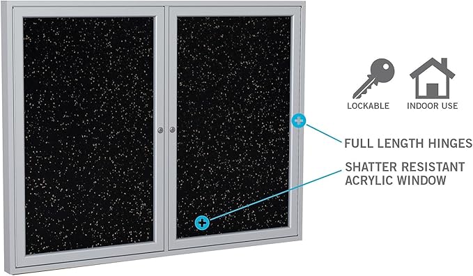 Ghent 36"x36" 1-Door indoor Enclosed Recycled Rubber Bulletin Board, Shatter Resistant, with Lock, Satin Aluminum Frame,Confetti (PA13636TR-CF) ,Made in the USA