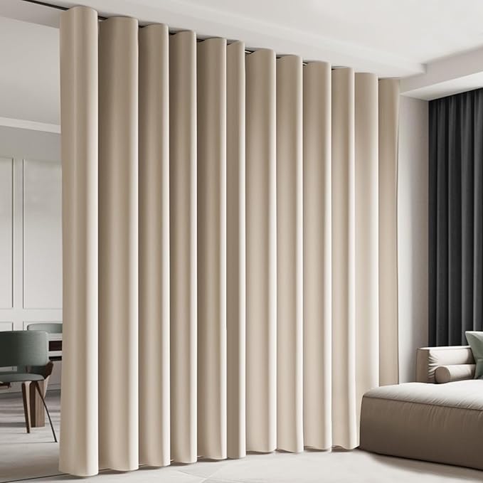 Cbsroro Room Divider Blackout Curtain Track Curtains Wall Dividers Panels Screen for Living Rooms Bedroom Office Privacy Partition Separation, W180 × L108 Inch,1 Panel, Beige