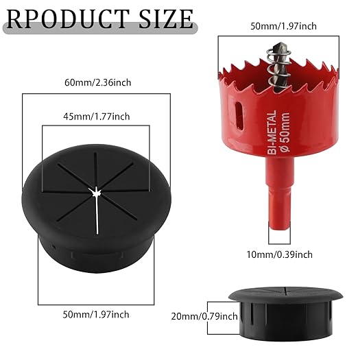 2 Inch(50mm) Desk Grommet,12 Pieces Wire Grommet, Desk Hole Cover for Cables with Hole Saw,Plastic Cable Cord Wire Hole Cover for Desk, Table,Cabinet,Countertop and Other Furniture(Black)