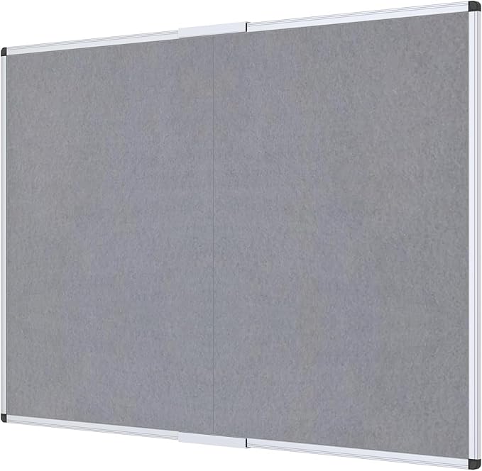 VIZ-PRO Large Fabric Bulletin Board/Foldable Notice Board Felt Gray, 72 X 48 Inches, Silver Aluminium Frame