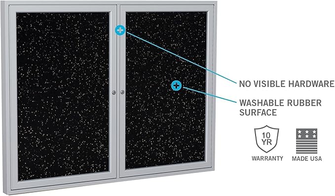 Ghent 48" x 60" 2-Door indoor Enclosed Recycled Rubber Bulletin Board, Shatter Resistant, with Lock, Satin Aluminum Frame,Confetti (PA245TR-CF),Made in the USA
