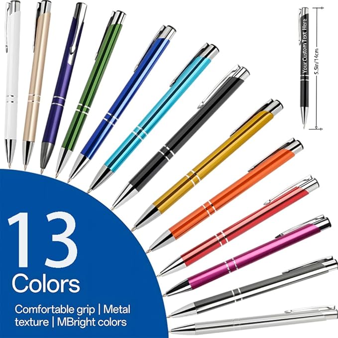 Yucold Customized ballpoint pens in bulk, personalized ballpoint pens with free engraving, for use in companies, enterprises, graduation anniversaries (Sky blue,13)