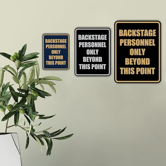 Portrait Round Backstage Personnel Only Beyond This Point Door or Wall Sign Easy Installation | Music | Concert | Festivals Sign (Navy Blue/White) - Large (10 Pack)