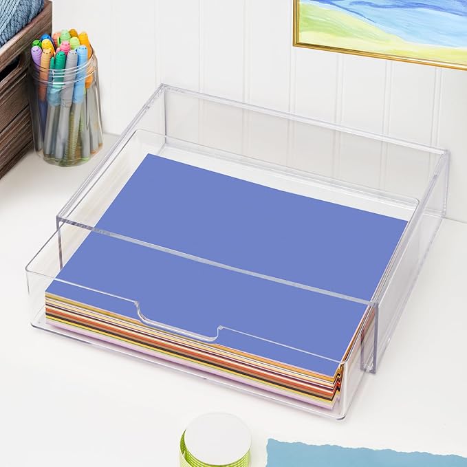 STORi STAX Plastic Stackable Organizer Drawer in Clear | 12.5-inches Wide | Organize Office Desk Accessories and Sort Letter-Size Paper | Made in USA
