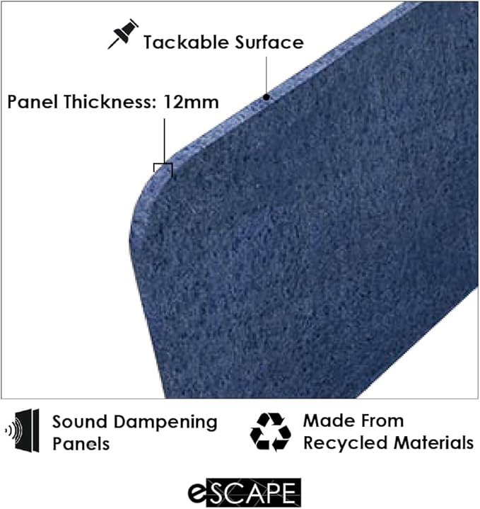 Escape 12" Freestanding Desk Divider | Eco-Friendly Acoustic Privacy Screen | Noise Reducing Desk Partition | 23" Wide | Dark Blue