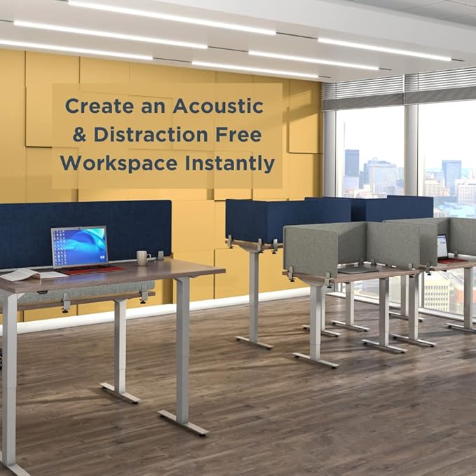Sound Absorbing Panel Privacy Shield - Desk Divider for Students and Office (Light Grey, 48" W x 18'H)