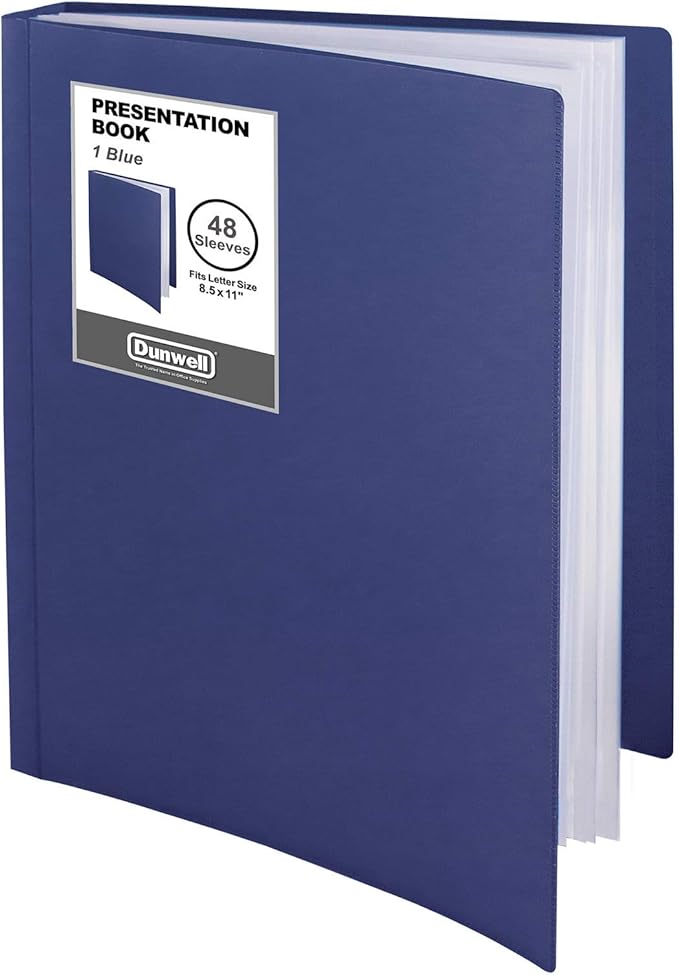 Dunwell Presentation Binder 48-Pocket, Displays 96 Pages, 8.5x11 Portfolio Binder with Plastic Sleeves, Storage and Organizer for Documents, Photos, Kids Artwork, Projects, Recipes (Blue)
