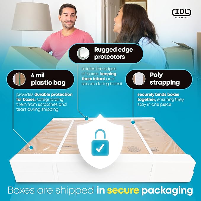 Medium Moving & Shipping Boxes 18"L x 12"W x 8"H (25-Pack) - Extra Strength 200 lb vs Regular - Corrugated Packaging Boxes, Made in USA - Strong Moving Supplies Box - Square Box by IDL Packaging