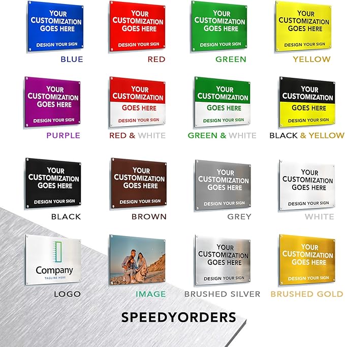 Custom Outdoor Aluminum Signs, Personalized Business Signs, Waterproof Silver Brushed Metal 14x10 In