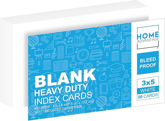 Home Advantage 3x5 Blank Index Cards - Our 50 Pack of Blank Note Cards Use Heavy Duty Cardstock to Make Them Bleed Proof