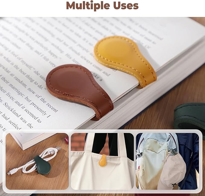 Personalized Magnetic Leather Bookmark, 26 Letters Custom Leather Bookmarks, Handmade, Leather Magnetic Bookmark for Book Lovers Readers Women Kid(Purple，D）